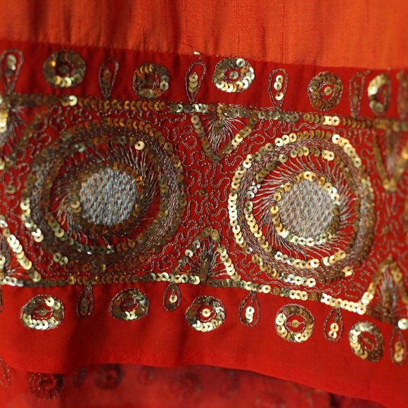 Jade Silk with Beaded Trim Drawstring Maxi Skirt - Picture 4 of 8